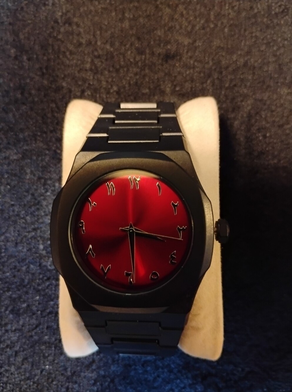 Men's Black Bracelet Watch with Red Dial